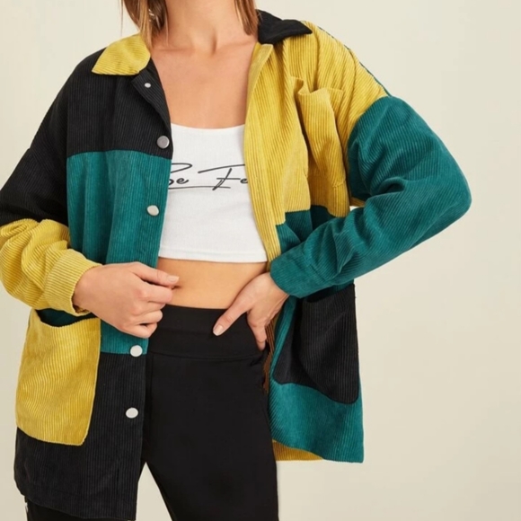 Source Unknown Jackets & Blazers - Colorblock Patch Pocket Oversized Corduroy Jacket